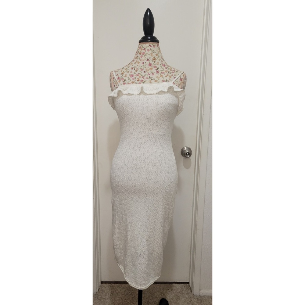 Willow & Wind Women White Bodycon Ruffle Dress Cottagecore Romantic Size M
